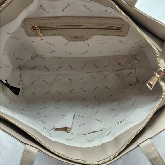 Bebe Womens Large Tote Bag Logo Print Shoulder Bag Work Travel Purse NWOT - Picture 7 of 10